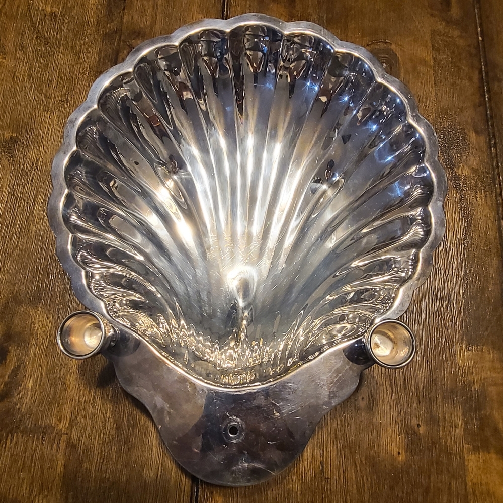 Antique F. B. Rogers Silver Plate Shell Clam Serving Tray Platter Surf Turf